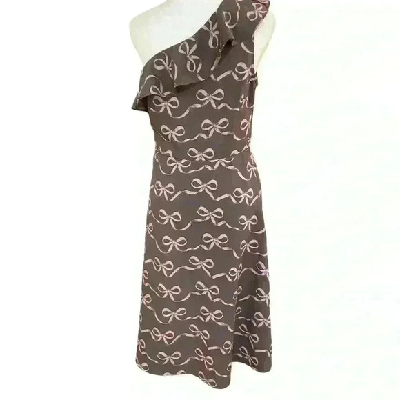 BANANA REPUBLIC Bow Print One Shoulder Fit and Flare Midi Dress Size 2 Party - Picture 5 of 9